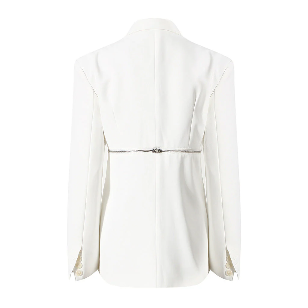 Asymmetric Single Breasted Metal Zip Detail Long Sleeve Lapel Collar Blazer - Image 3