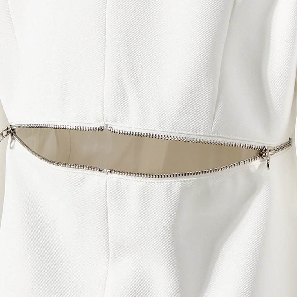 Asymmetric Single Breasted Metal Zip Detail Long Sleeve Lapel Collar Blazer - Image 5