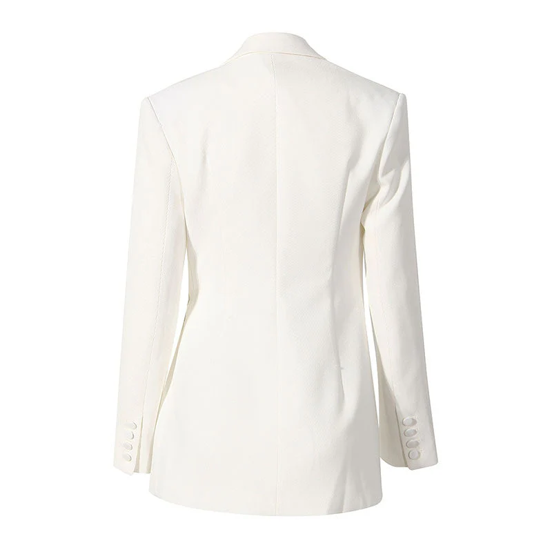 Asymmetric Single Breasted Ruched Side Button Long Sleeve Lapel Collar Blazer - Image 3