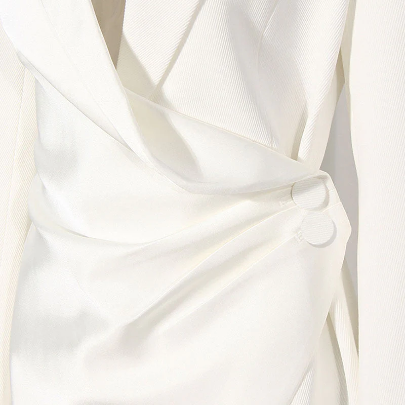 Asymmetric Single Breasted Ruched Side Button Long Sleeve Lapel Collar Blazer - Image 4