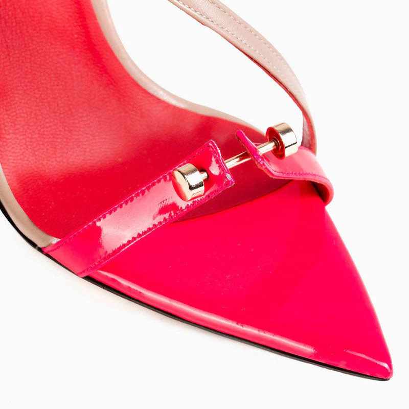 Asymmetric Strappy Bar Detail Pointed Toe Stiletto SlingBack Sandals - Multicolor - Image 5