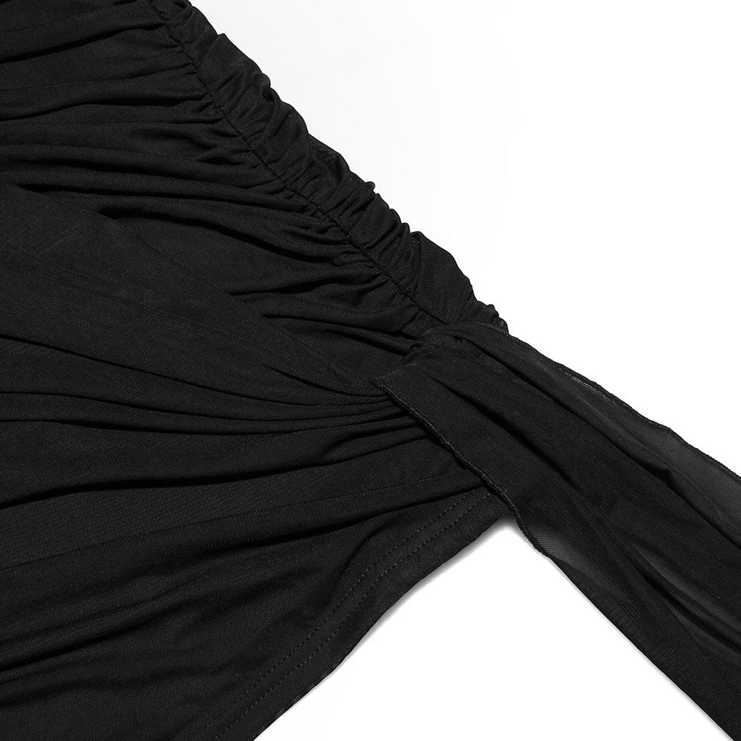 Asymmetrical Cut Out Mesh Long Sleeve Wrap Bodycon Party Mini Dress - Black - Image 4