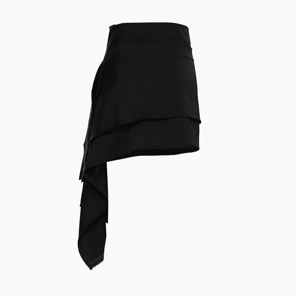 Asymmetrical Draped Sash Metallic Buckle High Waist Layered Bodycon Mini Skirt - Image 2