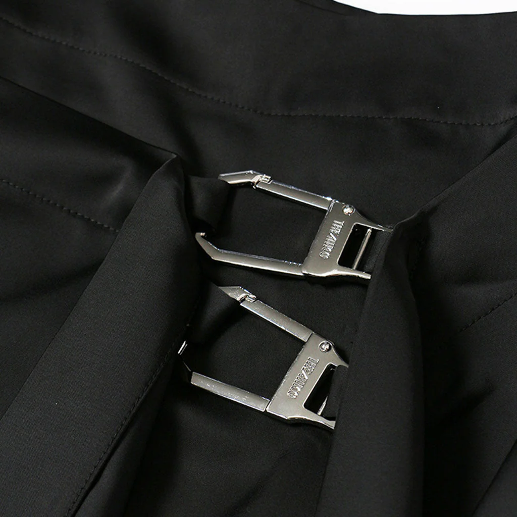 Asymmetrical Draped Sash Metallic Buckle High Waist Layered Bodycon Mini Skirt - Image 4