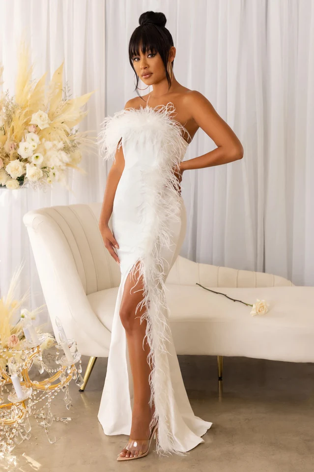 Asymmetrical Feather Detail Maxi Dress - Image 2