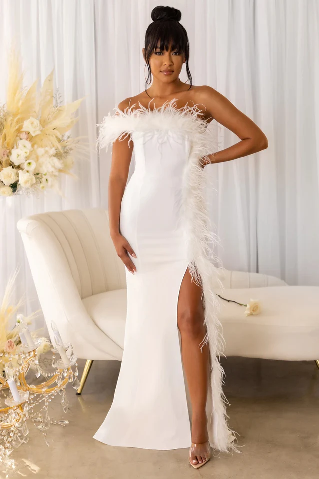 Asymmetrical Feather Detail Maxi Dress - Image 3