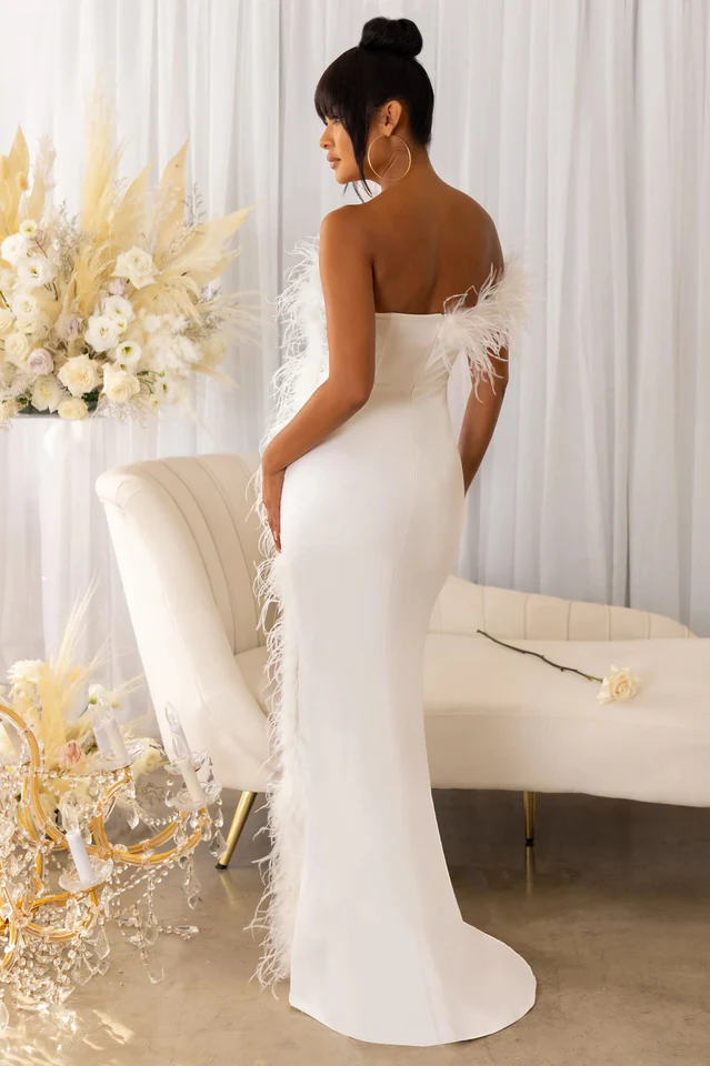 Asymmetrical Feather Detail Maxi Dress - Image 4