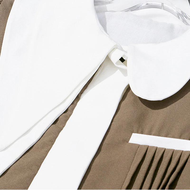 Asymmetrical Layered Collar Puff Sleeve Contrast Frilled Trim Crop Blouse - Image 3