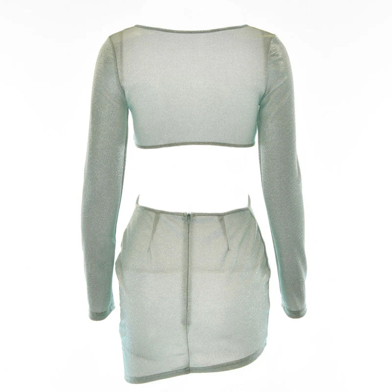 Asymmetrical Long Sleeve O Ring Cut Out Bodycon Club Mini Dress - Green - Image 4