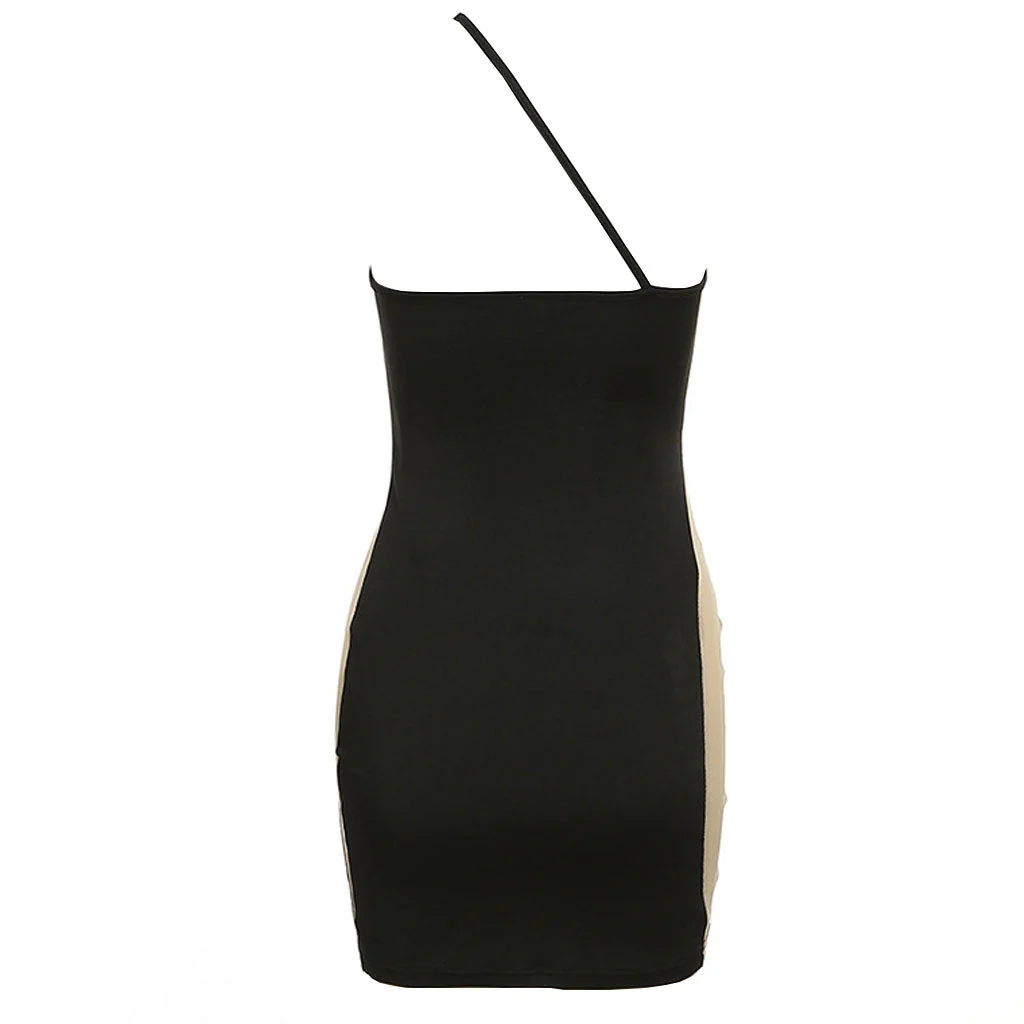 Asymmetrical Mesh Panel One Shouder Bodycon Party Mini Dress - Black - Image 4
