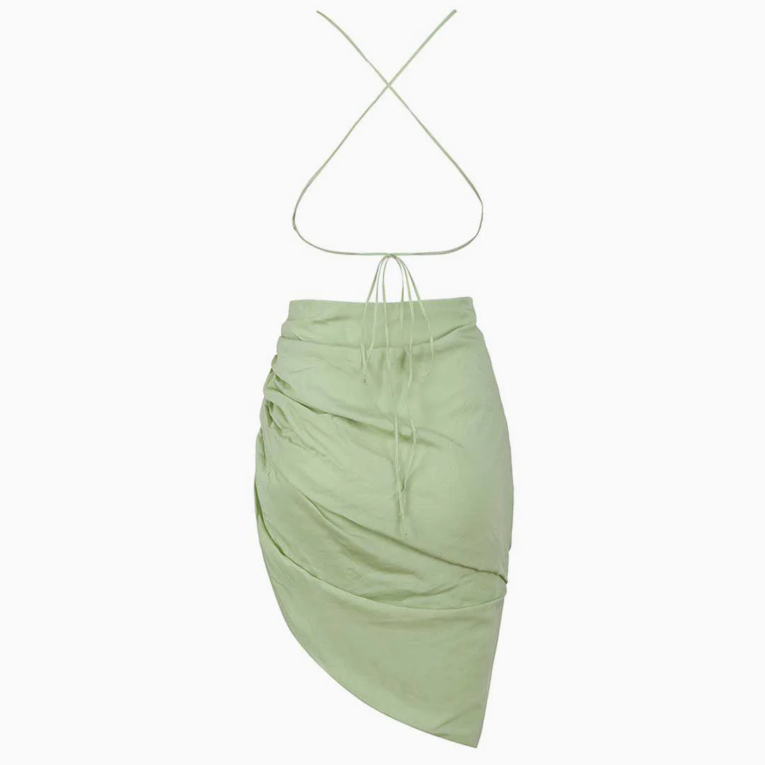 Asymmetrical Ruched Side Designer Backless Party Dress for Women - Image 2