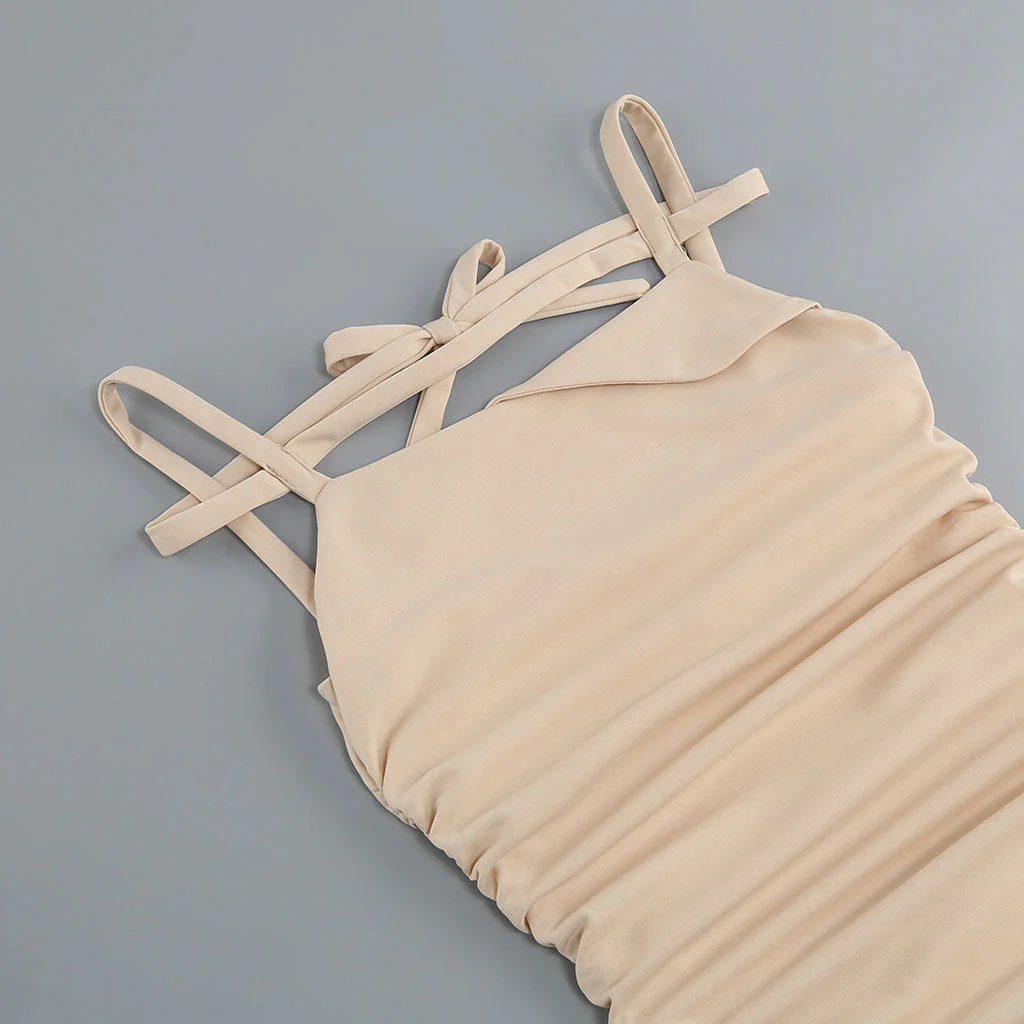 Asymmetrical Spaghetti Strap Ruched Bodycon Sleeveless Mini Party Dress - Image 3