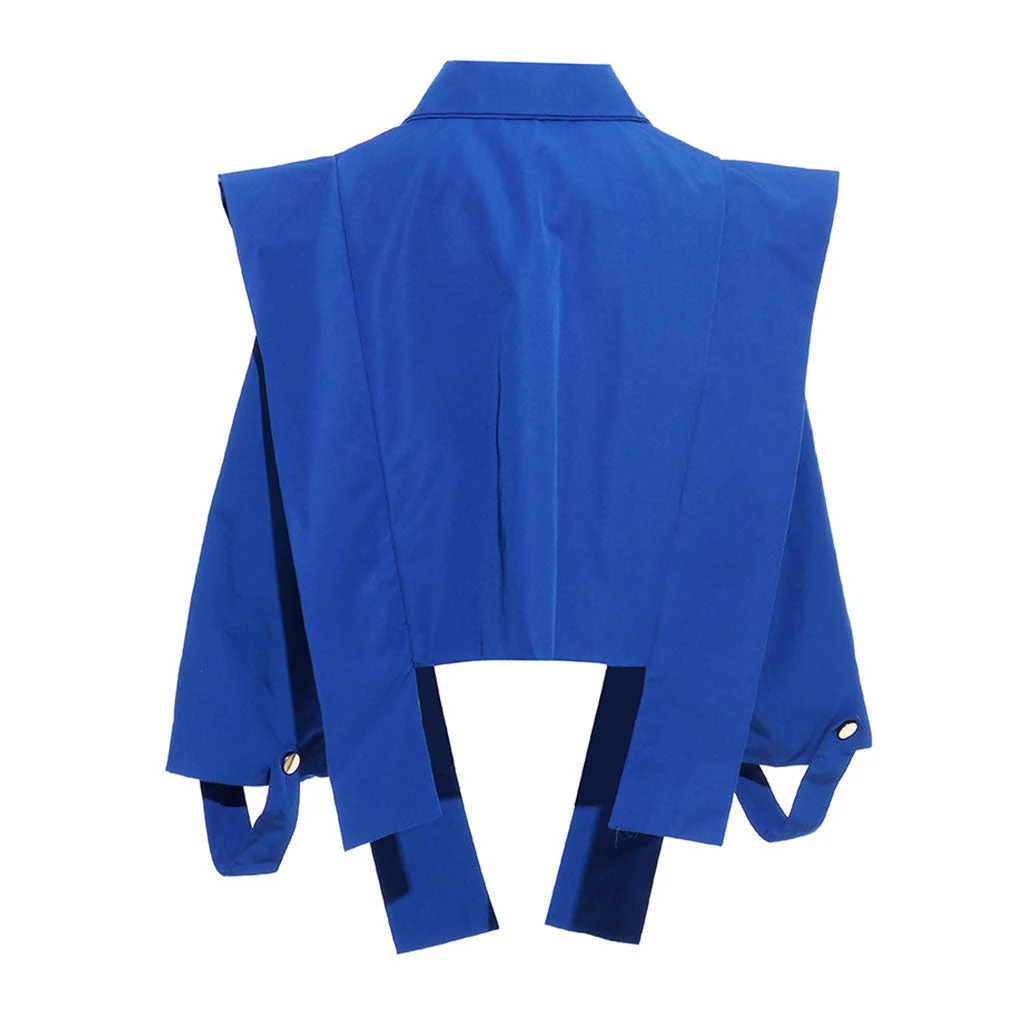 Asymmetrical Strappy Collared Button Front Long Sleeve Boxy Crop Shirt - Image 2