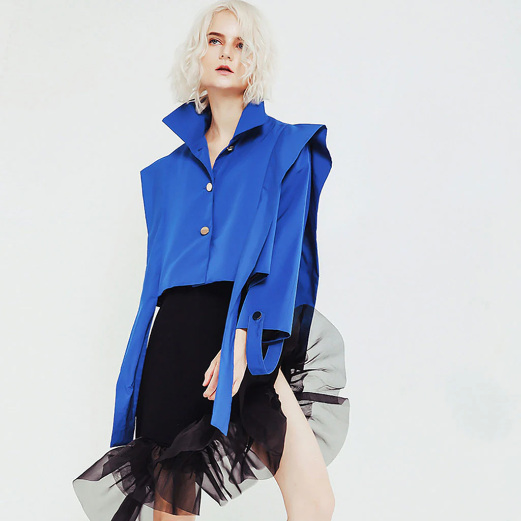 Asymmetrical Strappy Collared Button Front Long Sleeve Boxy Crop Shirt - Image 5