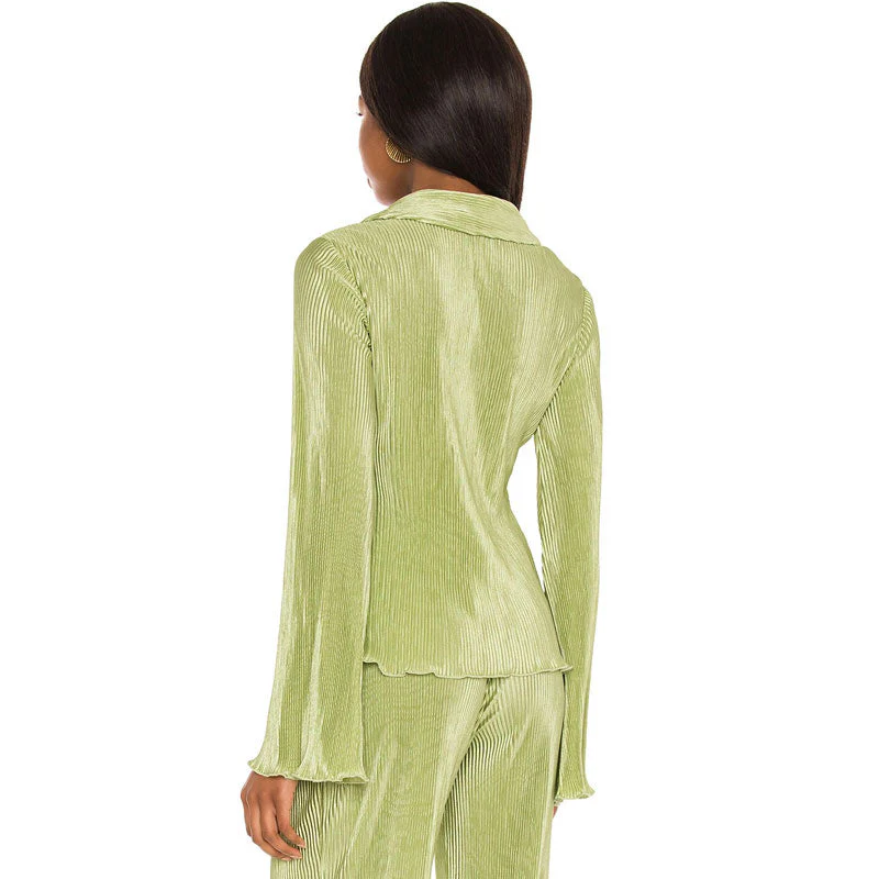 Athflow Shirred Blouse Wide Leg Pant Matching Set - Sage Green - Image 3