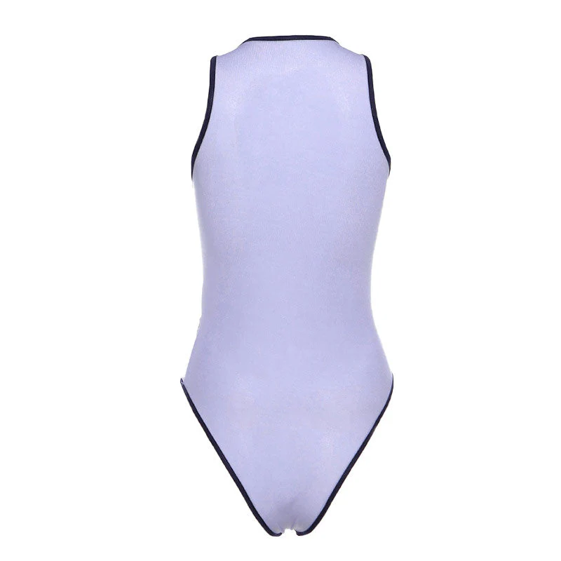 Athletic Contrast Suspender Strap Crisscross Mesh Bodysuit - Purple - Image 4