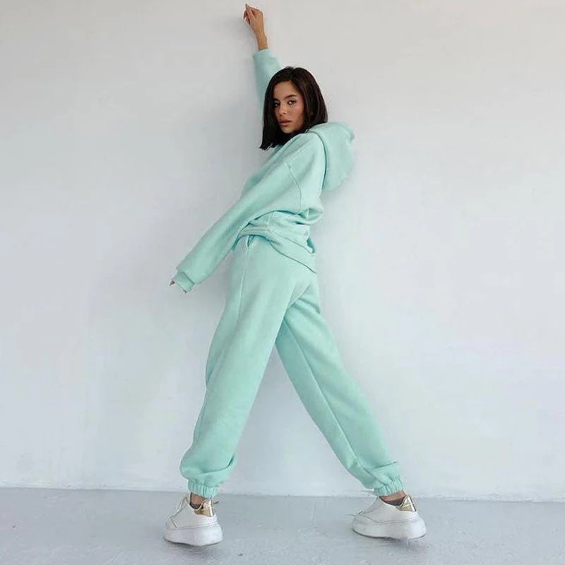 Athletic Patch Pocket Long Sleeve Hoodie Matching Set - Lake Blue - Image 3