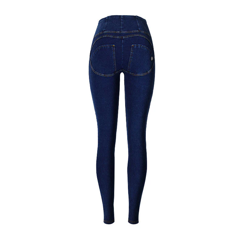 Athletic Style High Waist Zip Up Skinny Yoga Jeans - Dark Blue - Image 5
