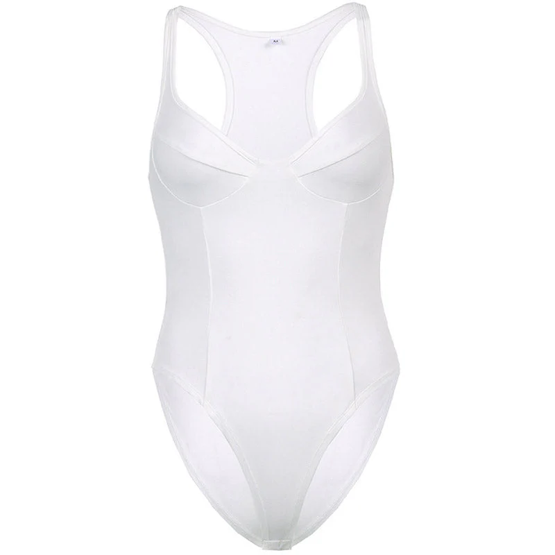 Athletic Sweetheart Bustier Racerback High Leg Fitted Bodysuit - White - Image 3