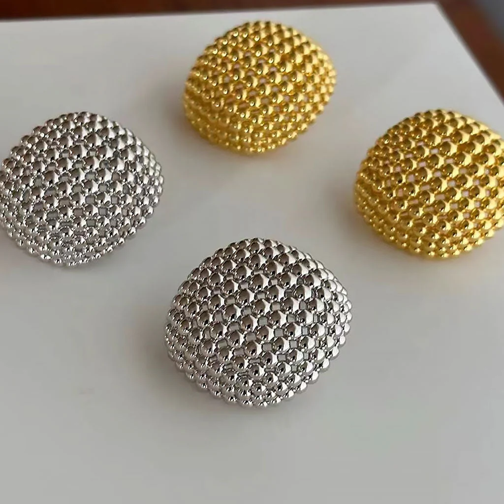Back To 19C Metallic Round Cut Mesh Mini Ball Half Hoop Stud Earrings - Image 3