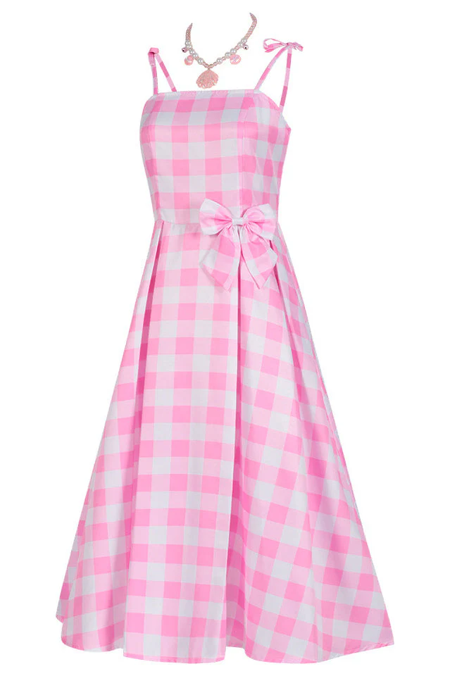 Barbie Movie Margot Pink Plaid Check Dress - Image 3