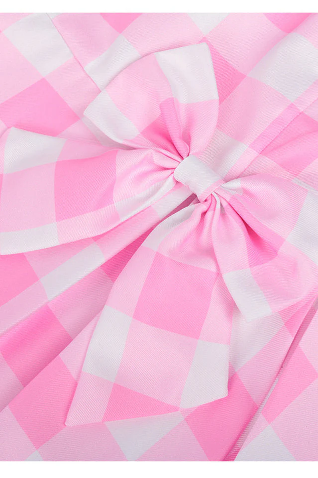 Barbie Movie Margot Pink Plaid Check Dress - Image 5