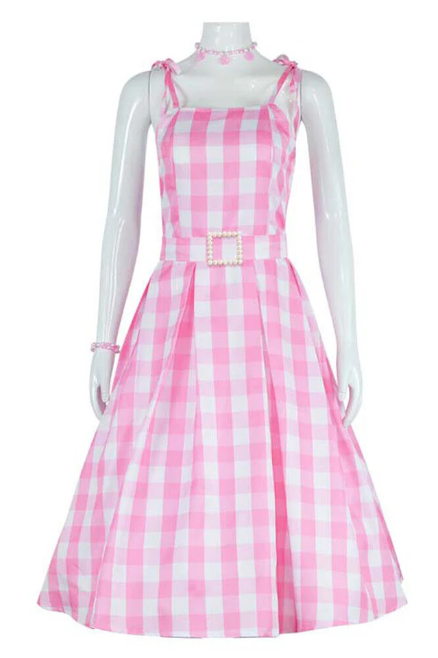 Barbie Movie Margot Pink Plaid Check Dress - Image 2