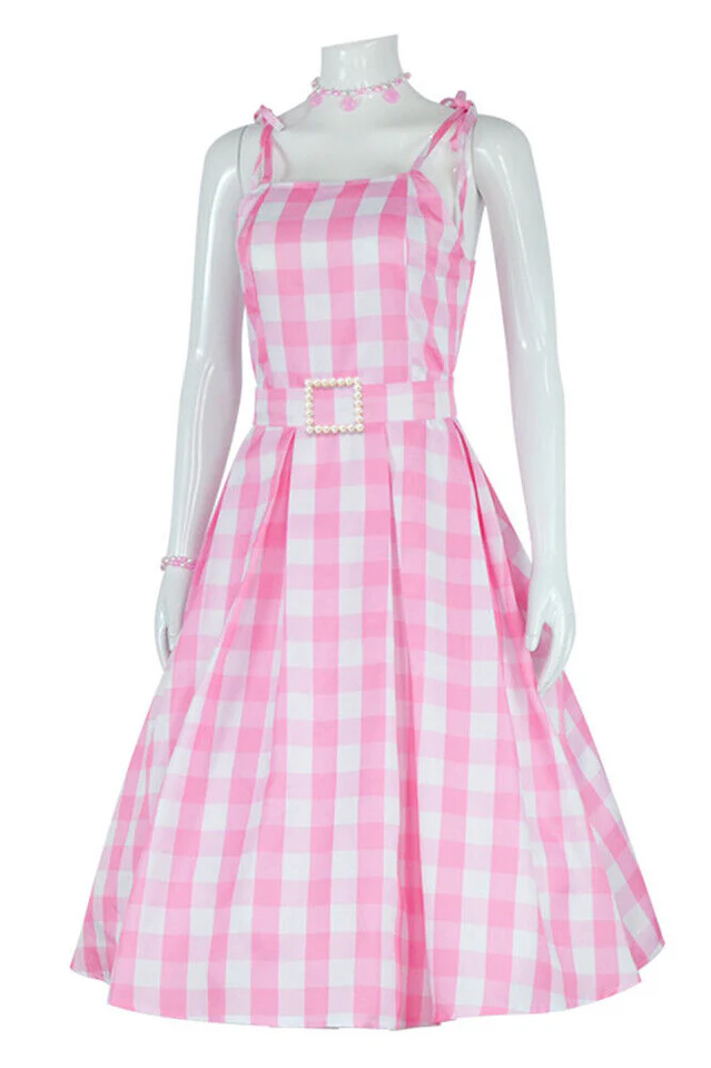 Barbie Movie Margot Pink Plaid Check Dress - Image 3