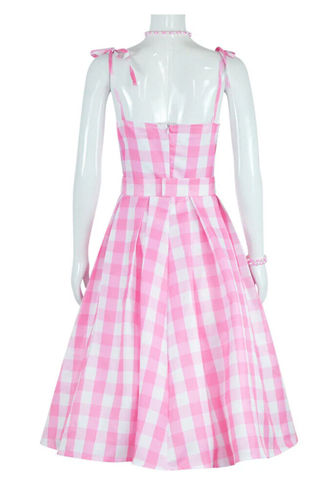 Barbie Movie Margot Pink Plaid Check Dress - Image 5