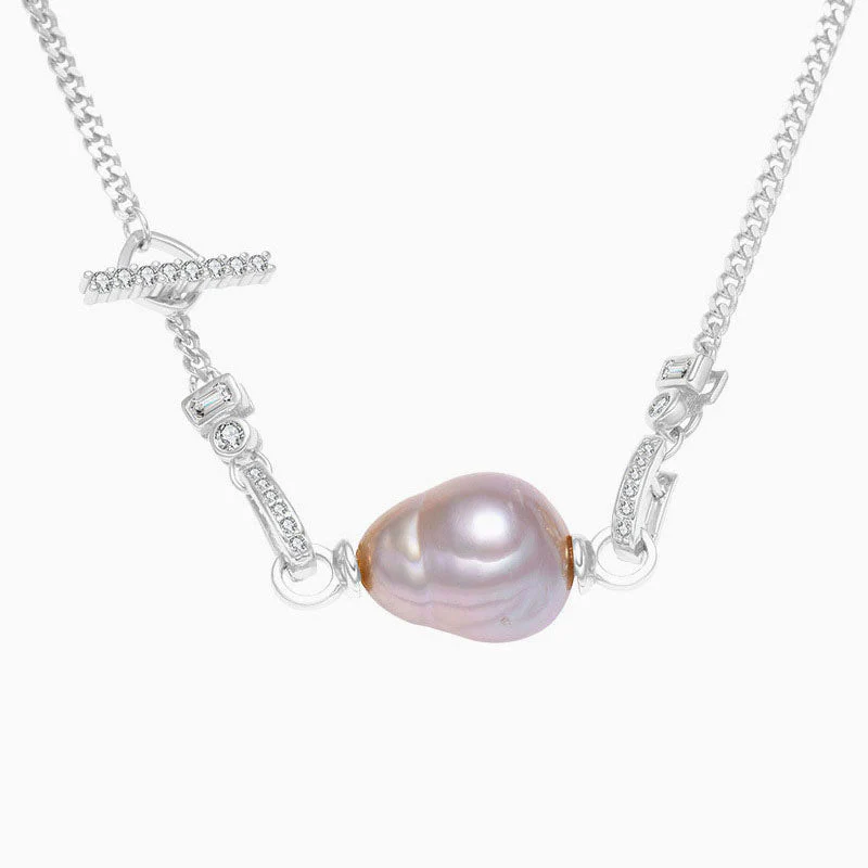 Baroque Freshwater Pearl Cubic Zirconia Smile Cuban Link Chain NeckLace - Image 2