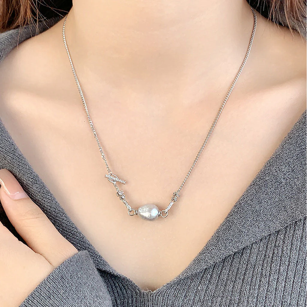 Baroque Freshwater Pearl Cubic Zirconia Smile Cuban Link Chain NeckLace - Image 5