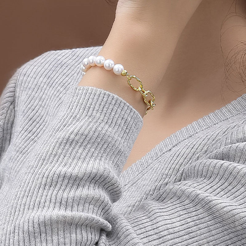 Baroque Freshwater Pearl Sterling Silver Half Paperclip Link Chain Bracelet - Image 3