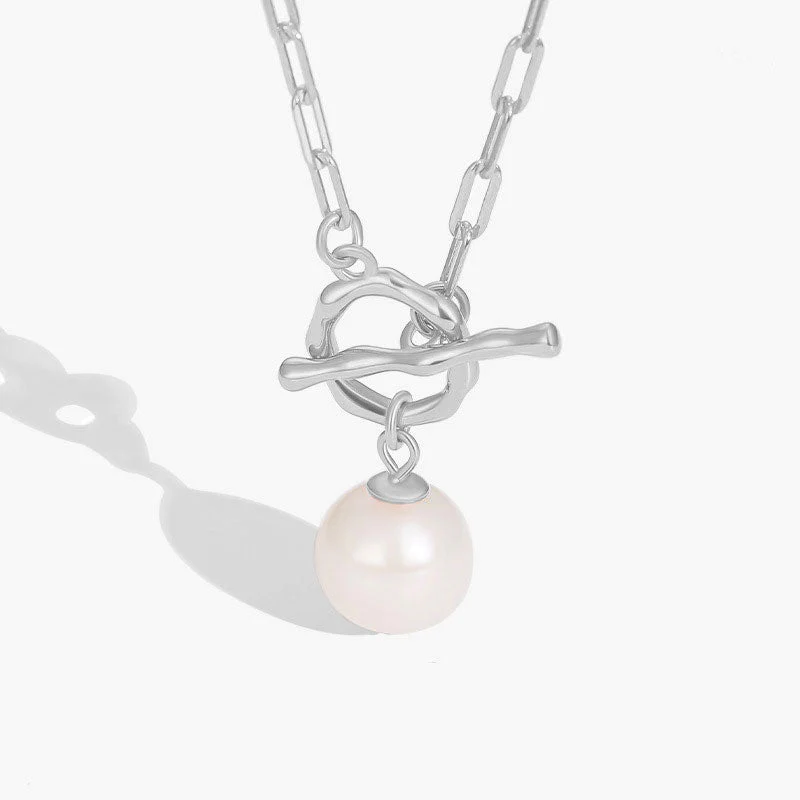 Baroque Freshwater Pearl Toggle Pendant Cable Paperclip Link NeckLace - Image 2