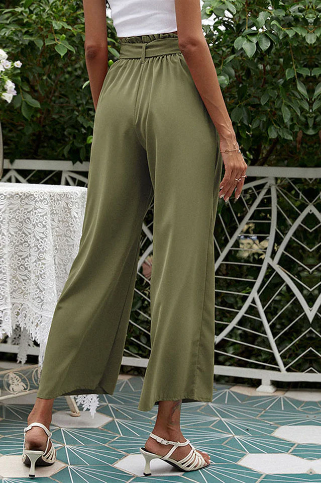Basic Wide Leg Pants With Belt - Image 10