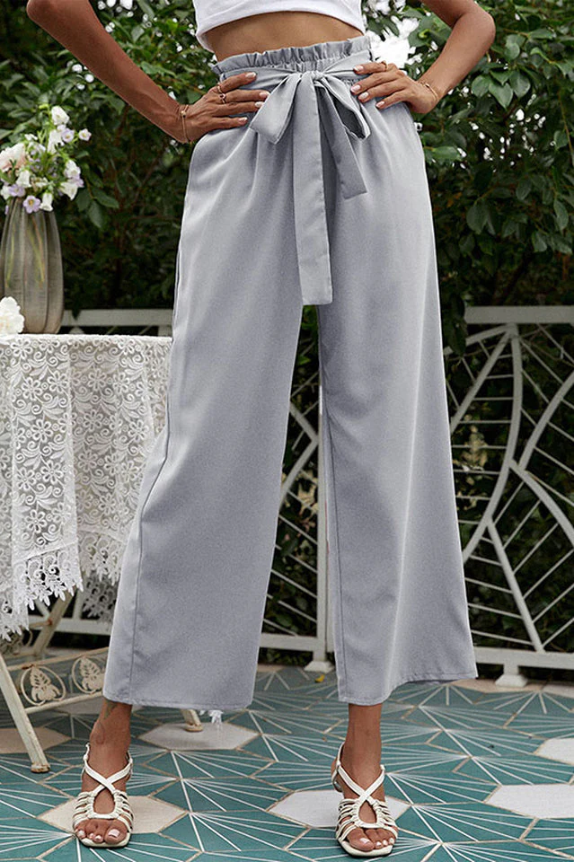 Basic Wide Leg Pants With Belt - Image 15