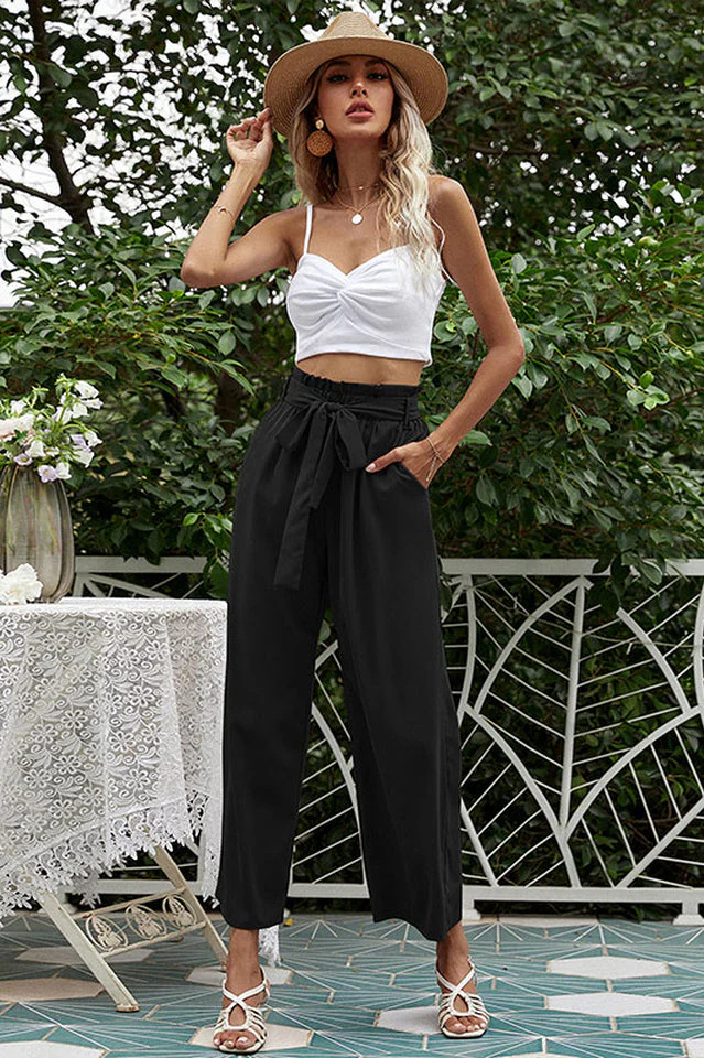 Basic Wide Leg Pants With Belt - Image 20