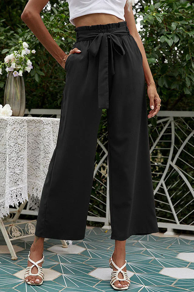 Basic Wide Leg Pants With Belt - Image 21