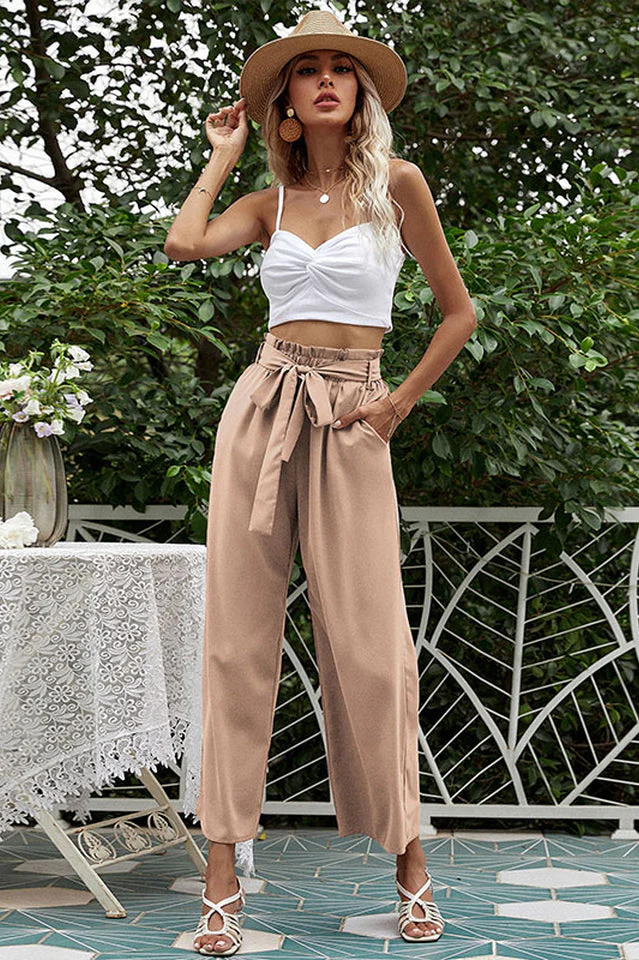Basic Wide Leg Pants With Belt - Image 23