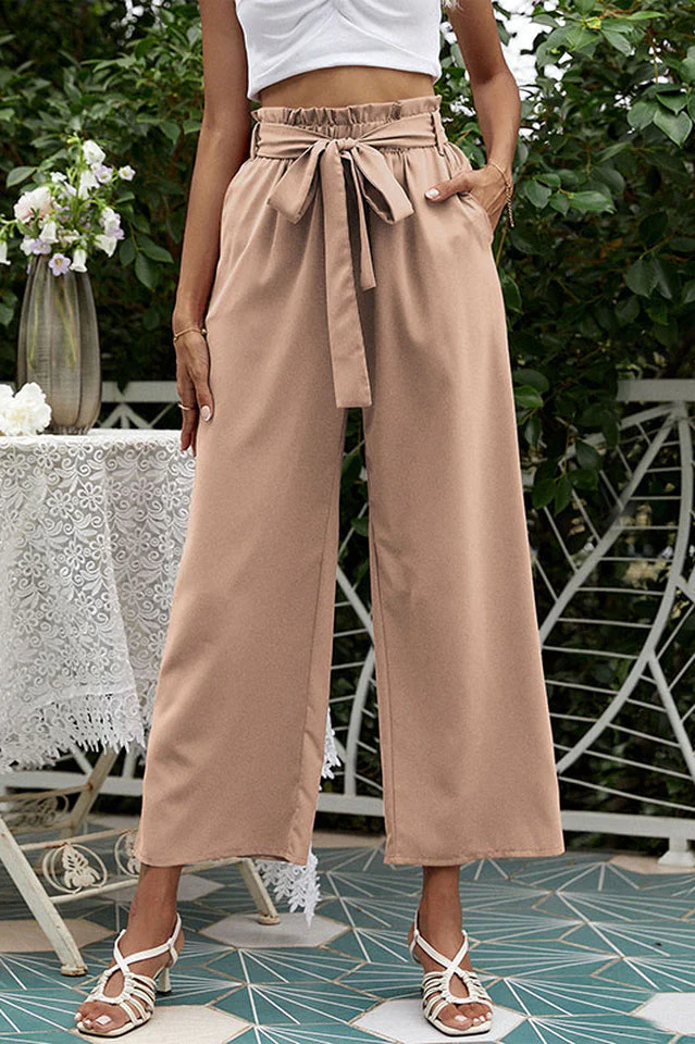 Basic Wide Leg Pants With Belt - Image 24