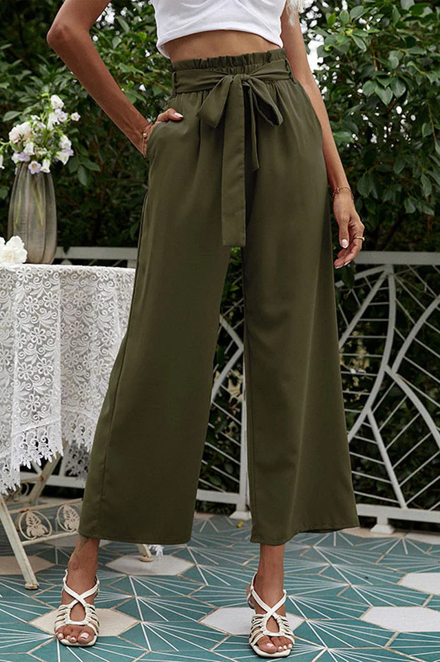Basic Wide Leg Pants With Belt - Image 27