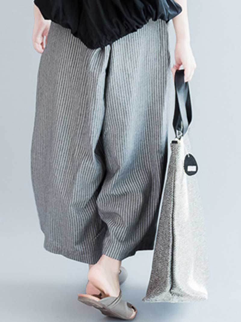 Be Patience Cotton Stripes Wide-Leg Trouser Nine-Point Pants - Image 3