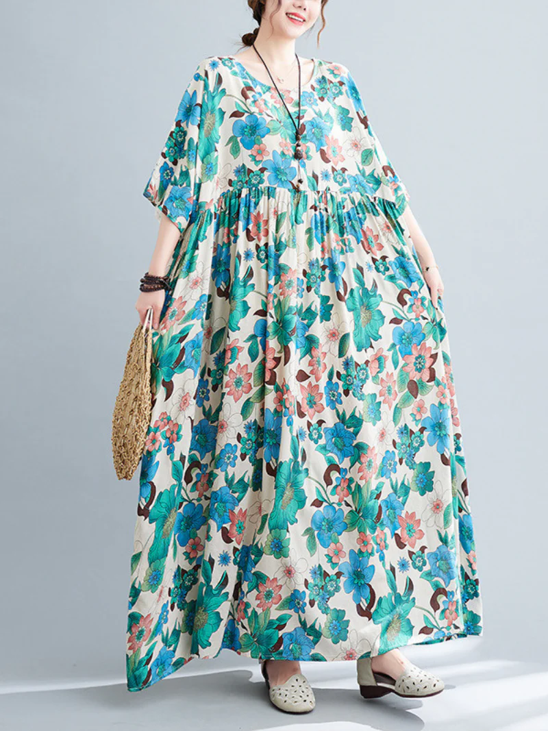 Beach Lunch Lounge Smocked Printed Flower Dress - Image 2