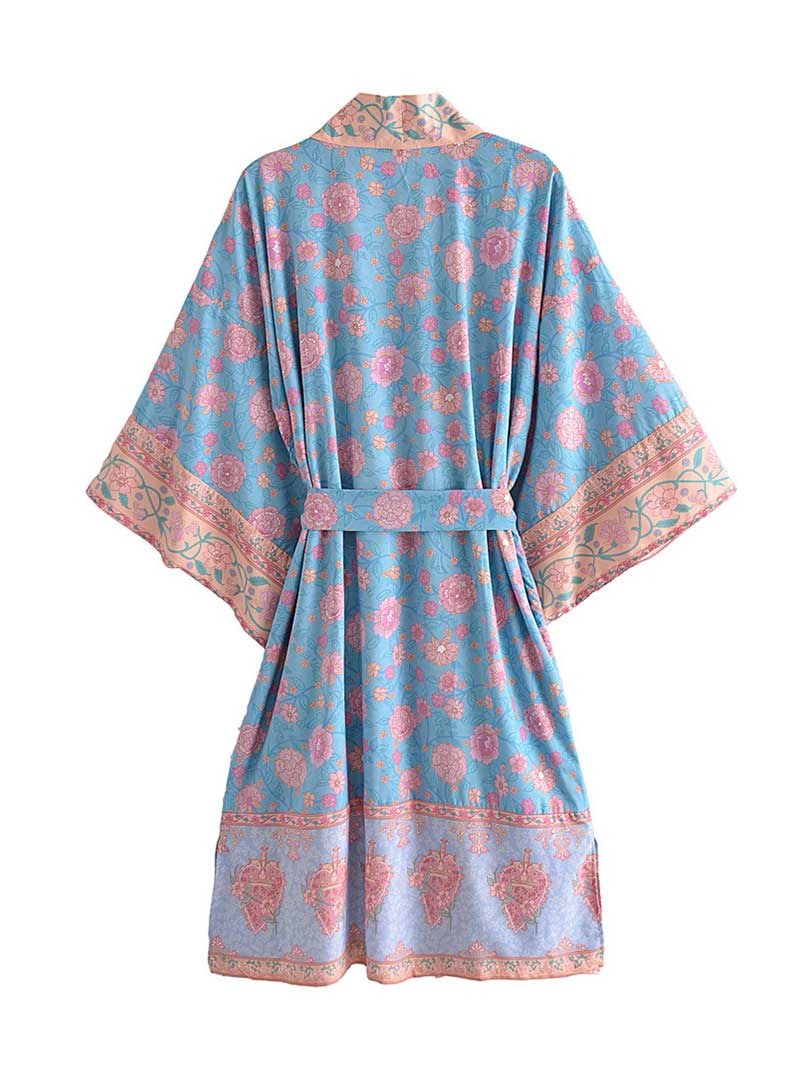 Beachwear Blue Color Printed Long Duster Robe Kimono - Image 2