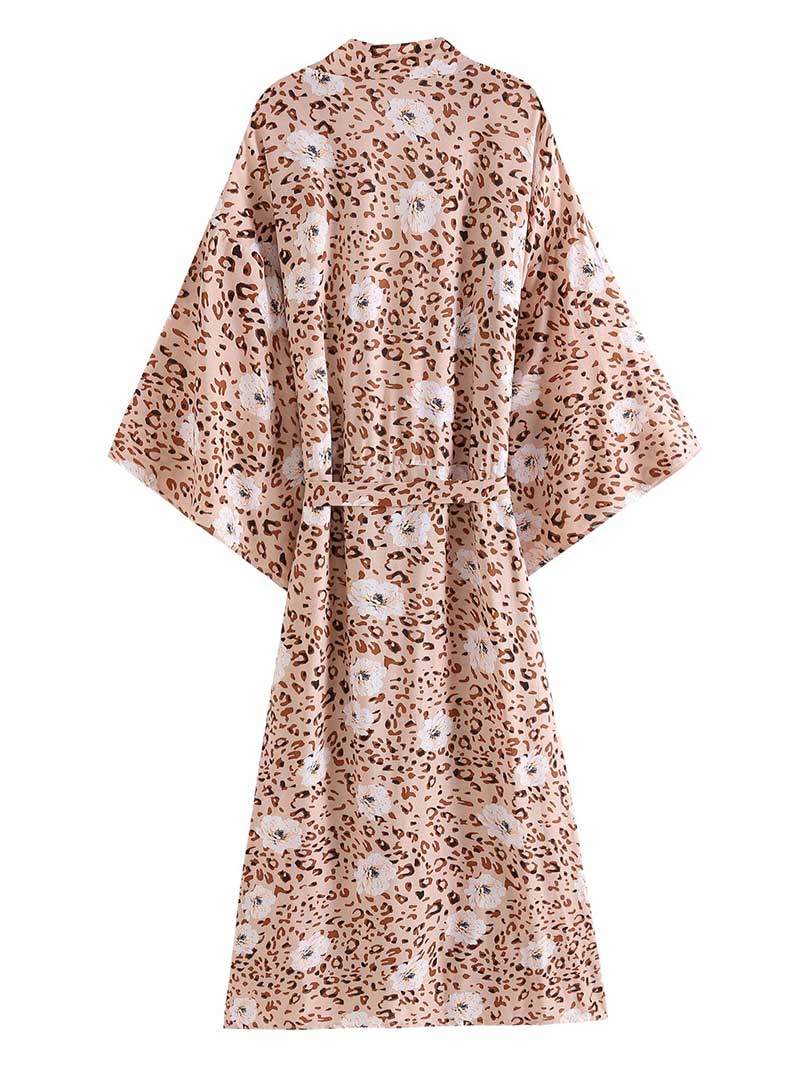 Beachwear Long Gown Leopard Print Leopard  Color Cotton Gown Robe Kimono - Image 2