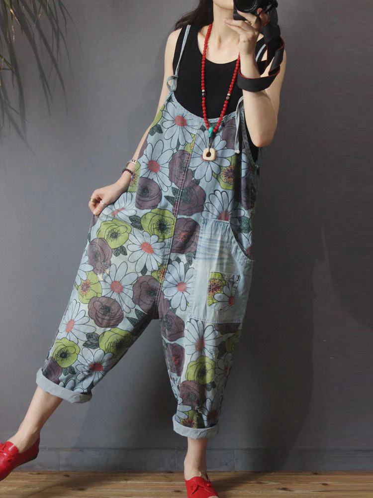 Beautiful in Eyes Floral Print Denim Overall Dungaree - Image 2