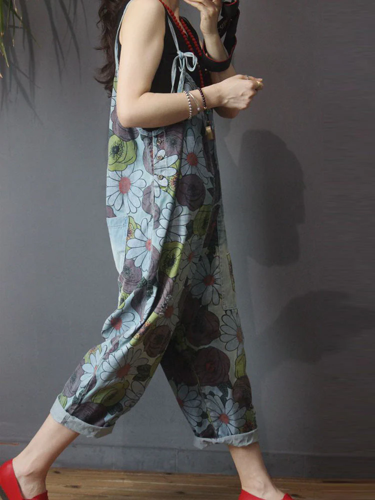 Beautiful in Eyes Floral Print Denim Overall Dungaree - Image 3