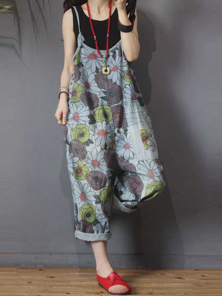 Beautiful in Eyes Floral Print Denim Overall Dungaree - Image 4