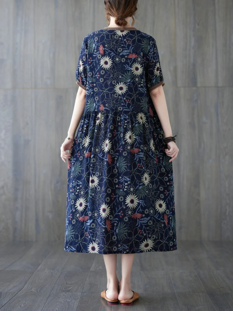 Beautiful summer floral cotton linen Smock slim dress  Fit - Image 3