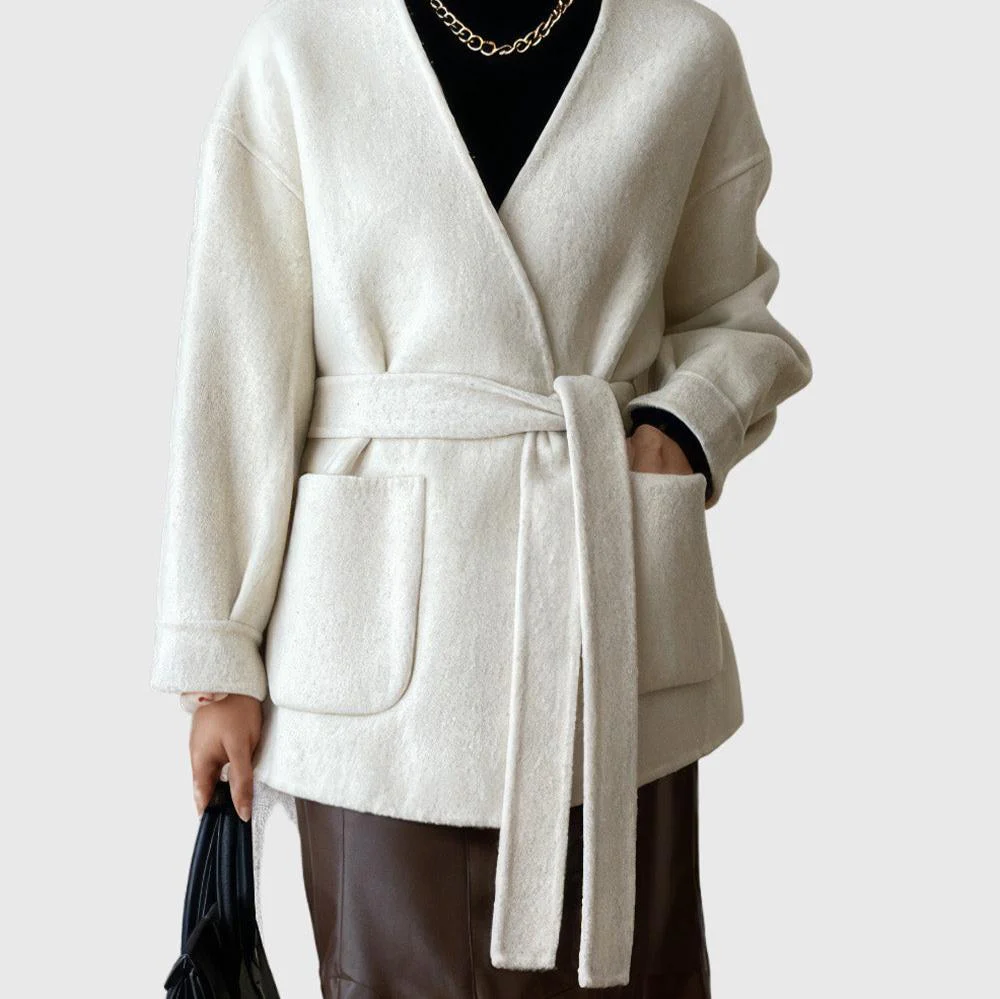 Beige Belted Cardigan with Pockets - Image 2