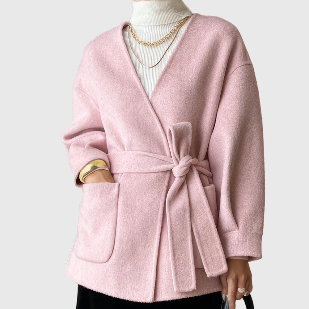 LIGHT PINK Belted Cardigan with Pockets - Image 2
